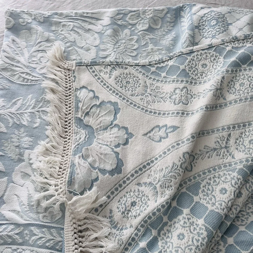Vtg. Crown Crafts WOVEN BLUE WILLIAMSBURG Cotton FULL BEDSPREAD - 90